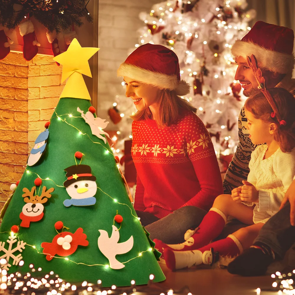 

3D DIY Felt Christmas Tree Artificial Tree Xmas Tree with Hanging Ornaments New Year Kids Toys Gifts Christmas Home Decorations