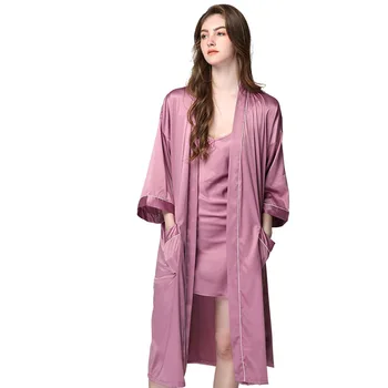 

2020 Women Kimono Bathrobe Satin Long Sleepwear Bride Bridesmaid Wedding Robe Sexy Nightgown Lady Solid Color Nightwear