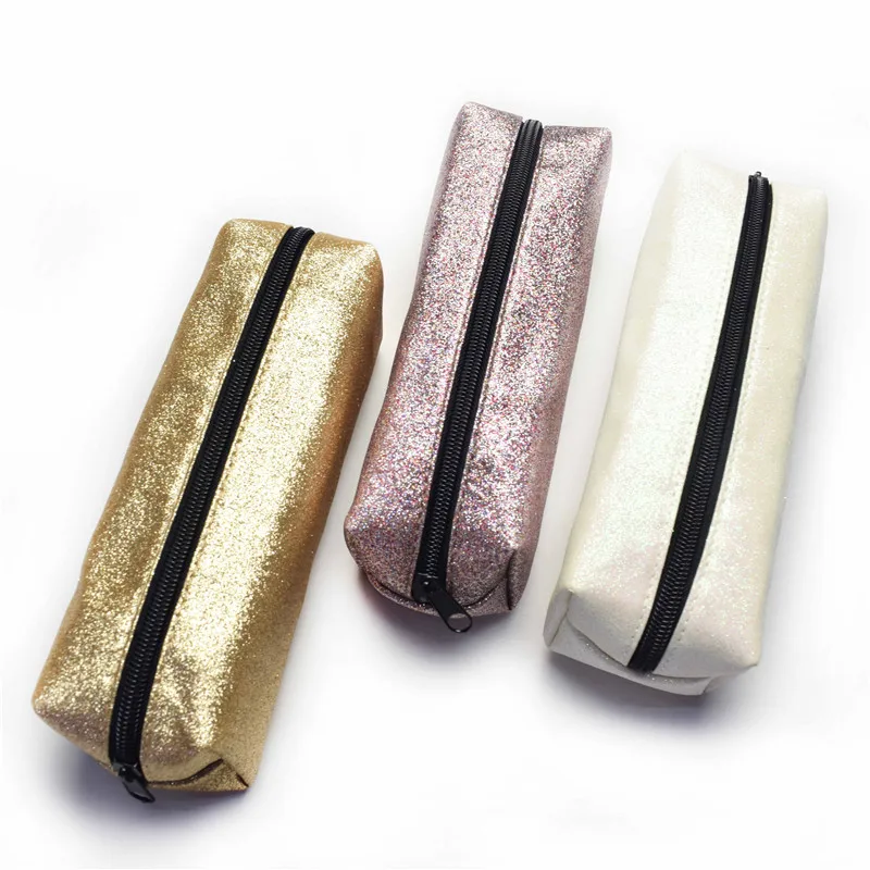 

Customizable Gold Onion Powder PU Pen Gag Shining Gold Leaf Glitter Square Pencil Case Fine Onion Powder Advertisement Pencil Ca