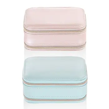 

Double Zipper Jewelry Storage Box Portable Ring Earrings Necklace Organizer Korean Style Fresh And Simple Girl Earrings Plat