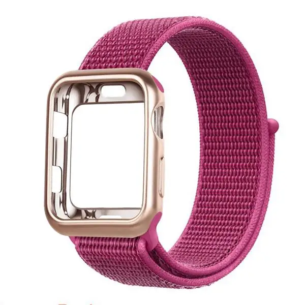 Ремешок для часов apple Watch band Спортивная петля correa apple watch 4 3 iwatch band 38 мм 42 мм 44/40 мм нейлоновый браслет+ чехол для часов - Цвет ремешка: Dragon Fruit