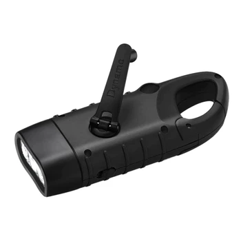 

Solar Hand Cranking Powered Rechargeable Flashlight Emergency LED Flashlight Dynamo Quick Snap Clip Backpack (Black)