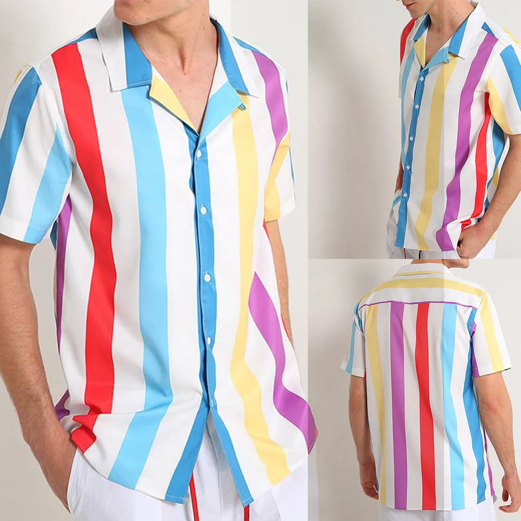 Мужская полосатая рубашка с коротким рукавом на пуговицах, Мужская блузка, удобные летние топы размера плюс, мужские рубашки, зимняя модная покупка