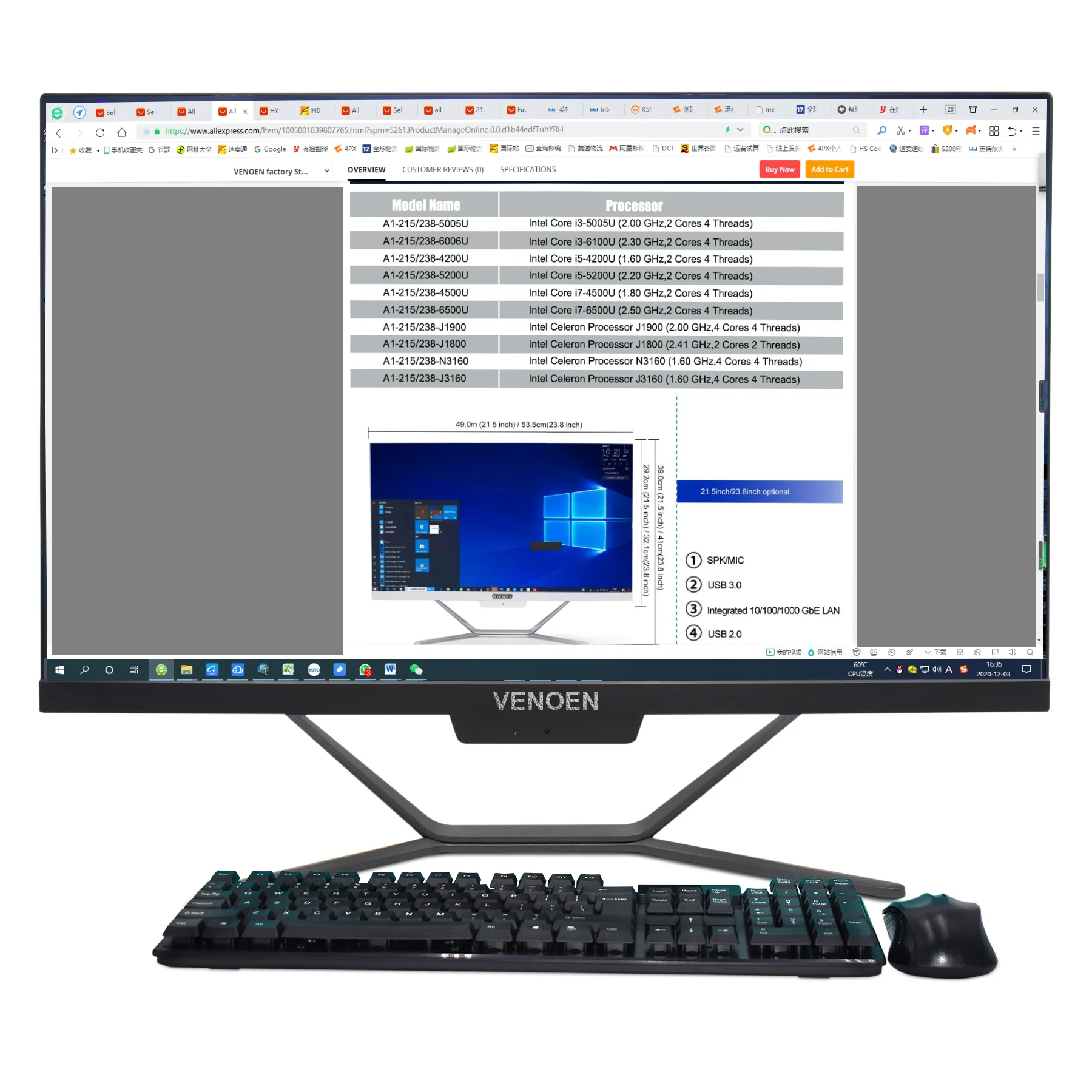 Wszystko w jednym komputer Intel Core i7 6500U ddr4 RAM 23.8 Cal monitora biura na biurko komputer z klawiaturą myszy