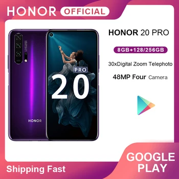 

HONOR 20 Pro Google Play Smartphone 6.26''8GB 128GB Kirin 980 Octa Core GPU Turbo3.0 4000mAh 48MP Camera Mobile Phone Android 9