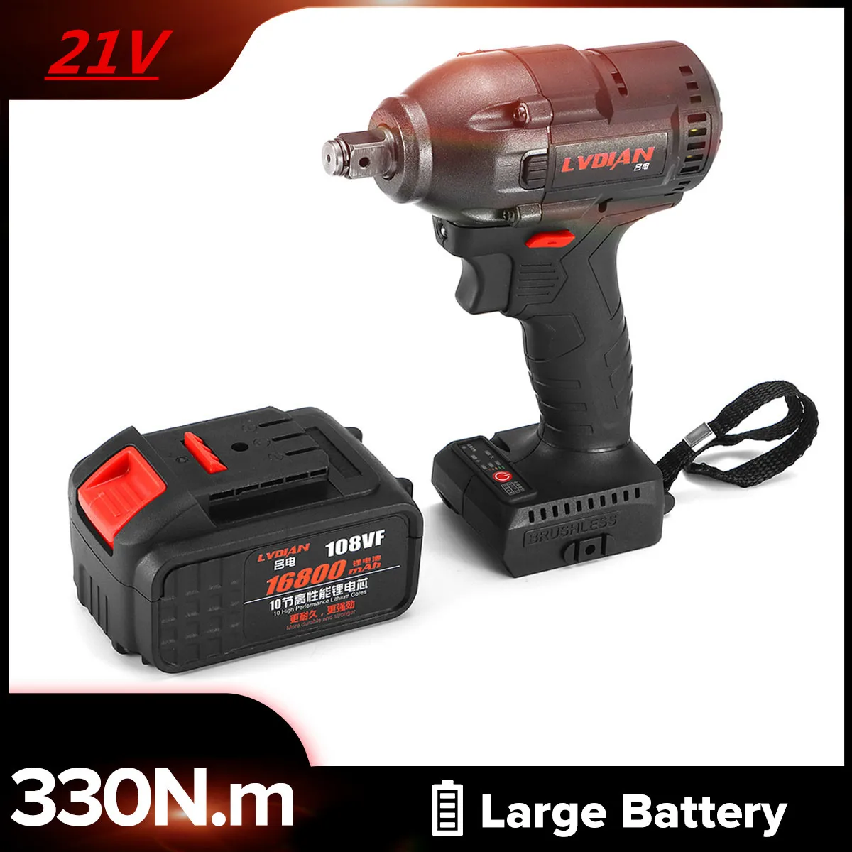

21V Electric Impact Wrench Rechargeable Infinitely Cordless Speed Brushless Impact Electric Wrench Lithium Battery 16800mAh