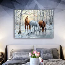 DIY картинки для раскраски по номерам с лошадьми в снегу картина для рисования по номерам в рамке дома