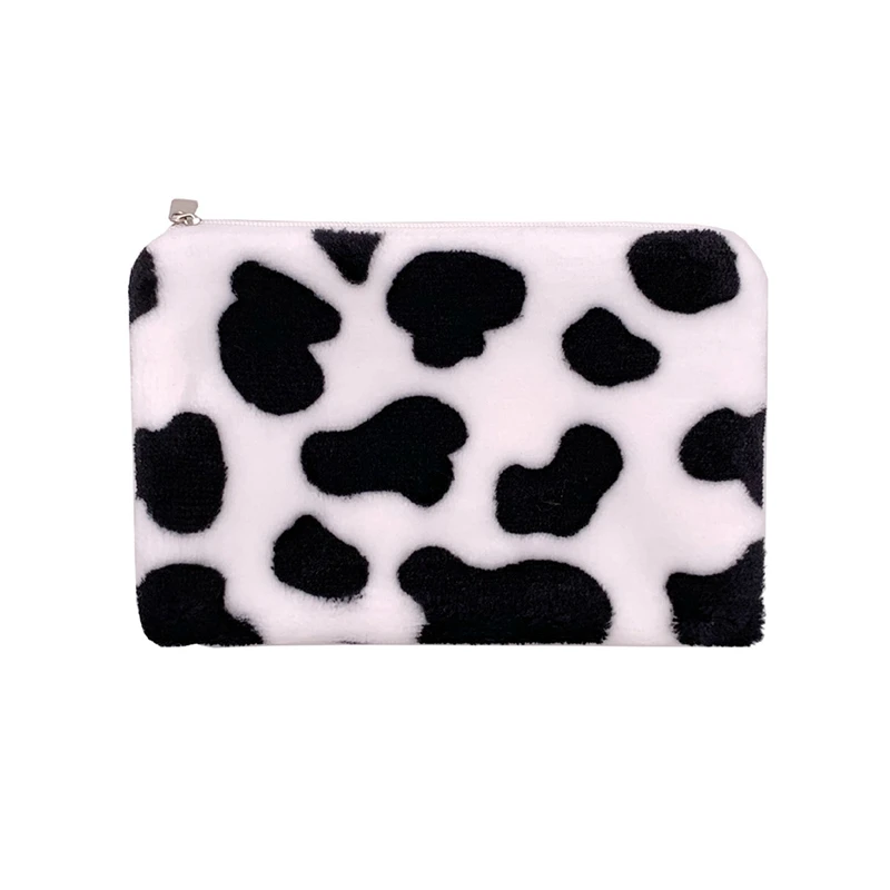 Monedero de felpa con estampado de vaca para mujer y niña, Mini cartera para monedas, bolsa de almacenamiento, tarjetero, billetera de identificación de crédito, monedero con cremallera