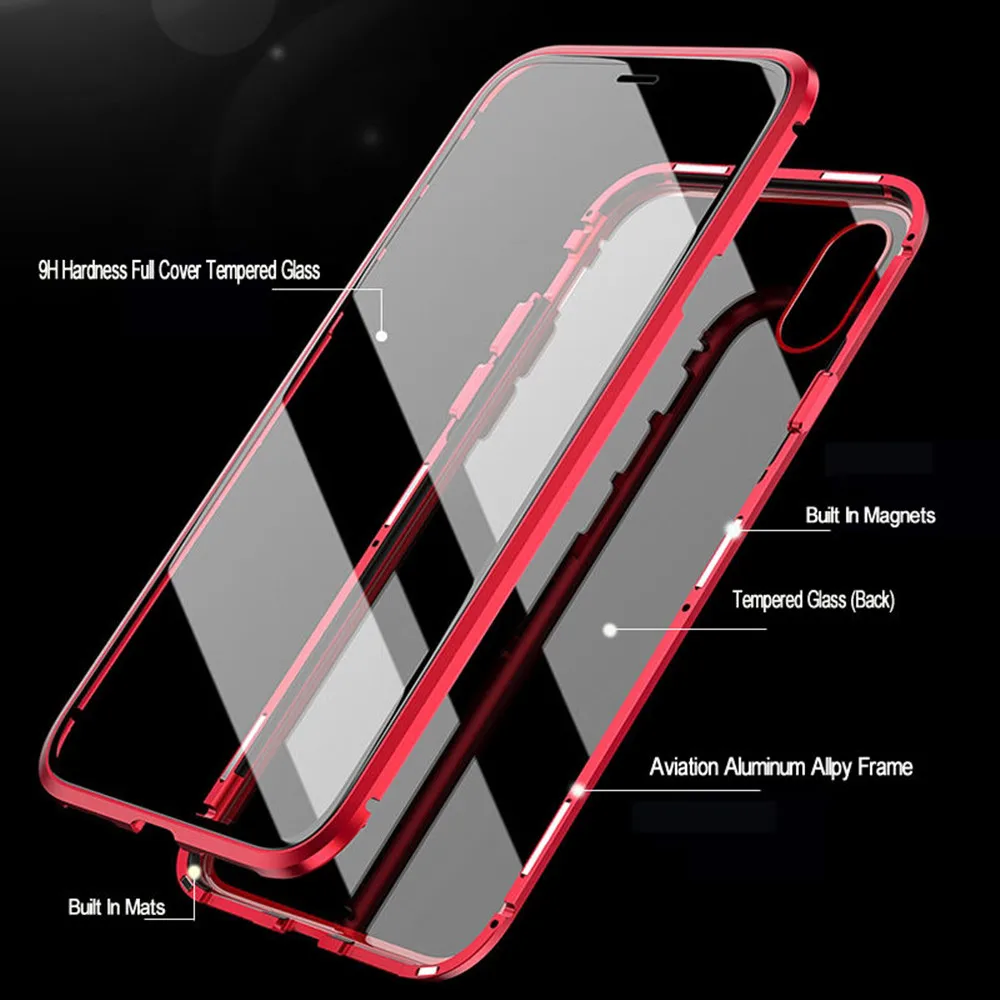 Magnetic Metal Phone Case For iPhone 13 12 11 Pro XS Max XR X 8 7 6s 6 Plus SE2 Double-Sided Glass Full Protection Magnet Cover