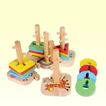 

Children Building Blocks Toy Childhood Wooden Toy Shape Matching Four Column Case Macarons Color Educational Early Toy