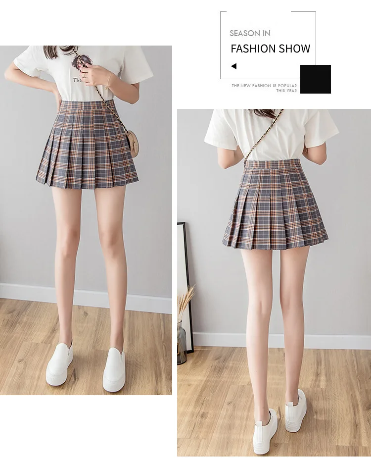 Модные мини-юбка Harajuku Шотландка синяя Для женщин новые пикантные клетчатые юбки в складку, Боковая кнопка Высокая талия женские юбки в стиле casual