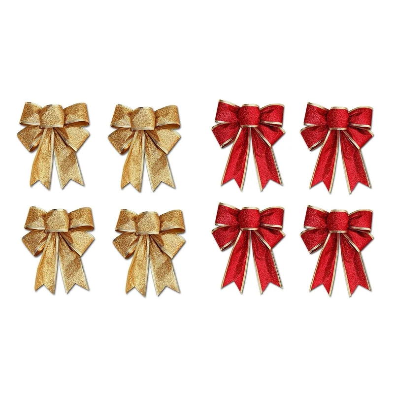

8Pcs 25X18Cm Decoration Ornament Hanging Knot Bowknot Butterfly Decore Tree Christmas Tree, 4Pcs Red & 4Pcs Gold