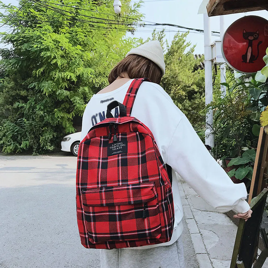 Холщовый Рюкзак в простом стиле женские рюкзаки через плечо школьная сумка для колледжа клетчатый рюкзак для девочки подростка дорожная сумка для улицы