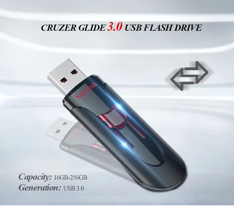 Флеш-Диск sandisk Glide USB 3,0, 16 ГБ, 32 ГБ, 64 ГБ, 128 ГБ, 256 ГБ, карта памяти, флешка, u-диск для ПК