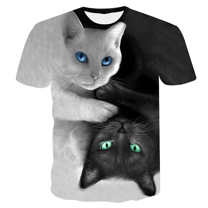 Joyonly/ г. Летняя футболка с 3D рисунком для мальчиков и девочек; милая детская футболка с черно-белым котом Инь-Ян в стиле Харадзюку; крутые Детские футболки; топы