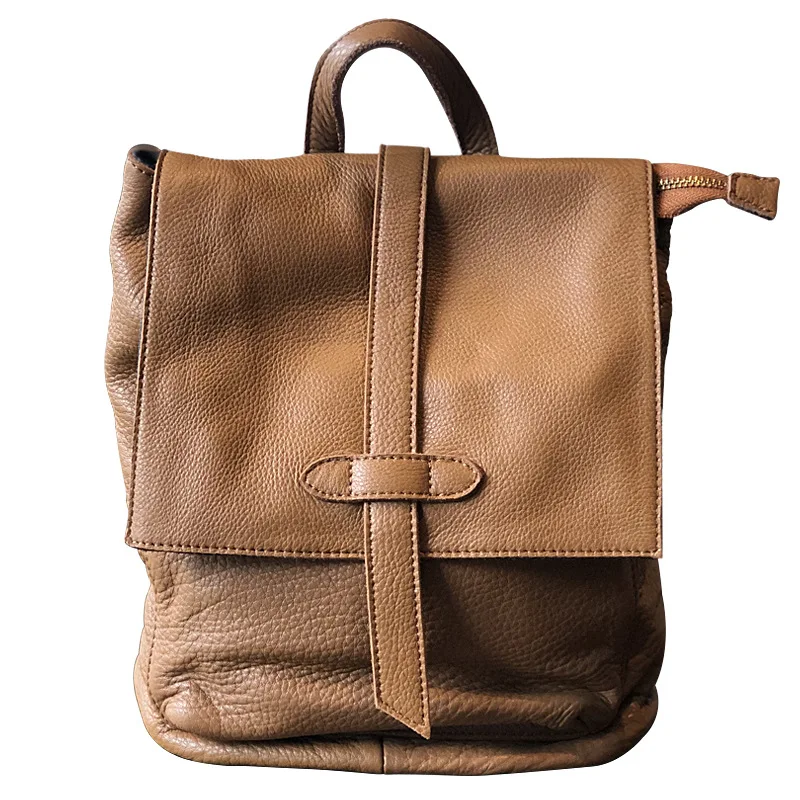Johnature Retro Simple Genuine Leather Shoulder Bag Women Backpack New Leisure Soft Cowhide Large Capacity Travel Backpack
