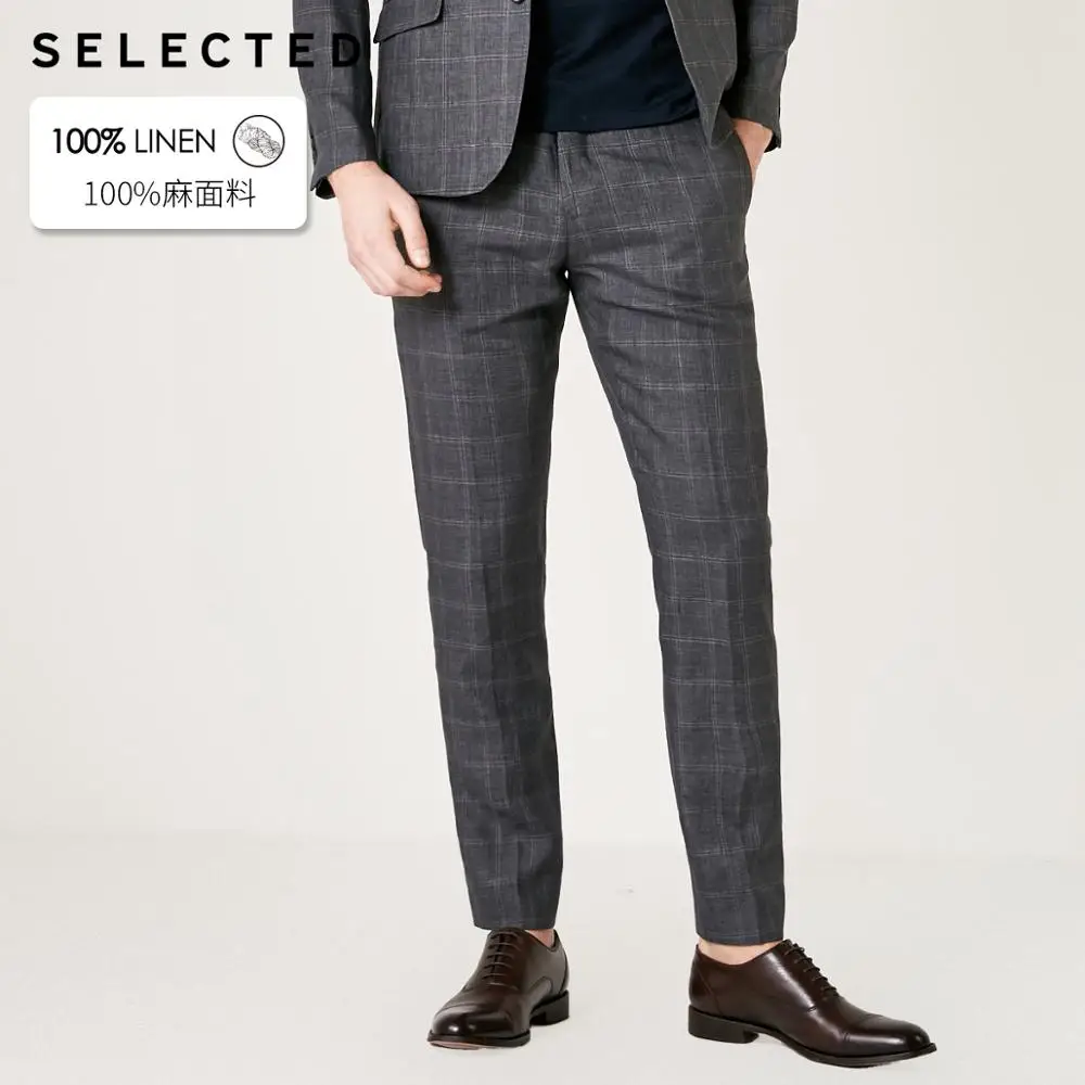 Cut Price SELECTED Men's Slim Fit Linen Plaid Business-casual Suit Pants S|419218510 4000140597700