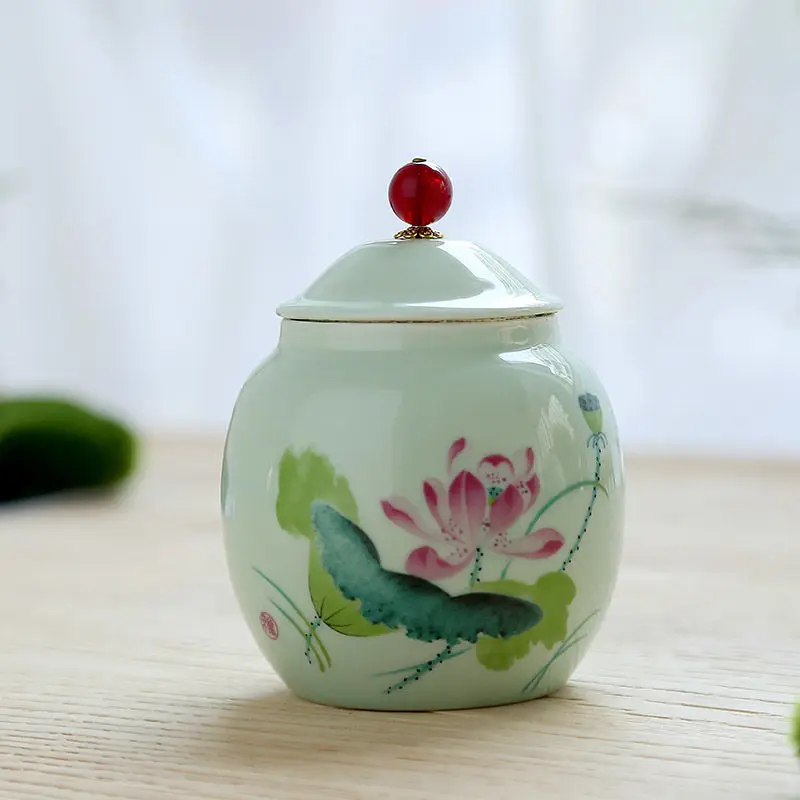 Mini Tea Jar Ceramic Tea Cans Seal Cans Home Decor Tank Travel Tea Jar moistureproof Tank Coffee Bean Cans Herb Storage Jar - Цвет: qingciheyun