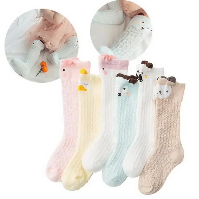 New 3 Pairs Children Boy Girls Cotton Cartoon Knee Socks Anti Mosquito for Summer