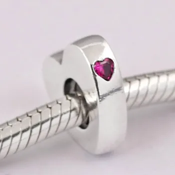 

Original You & Me Two Hearts With Red Cubic Zirconia Spacer Beads Fit 925 Sterling Silver Charm Bracelet Diy Jewelry
