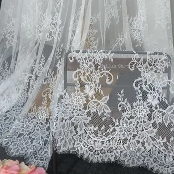 

jacquard black white eyelash lace fabric wedding dress see-through lace fabric 3meter length