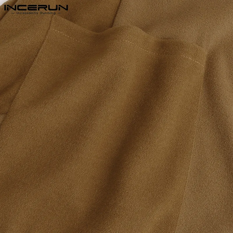 INCERUN/мужские тренчи, повседневные куртки с карманами, 3/4 рукавами, из искусственного флиса, мужская верхняя одежда, модный однотонный удлиненный кардиган