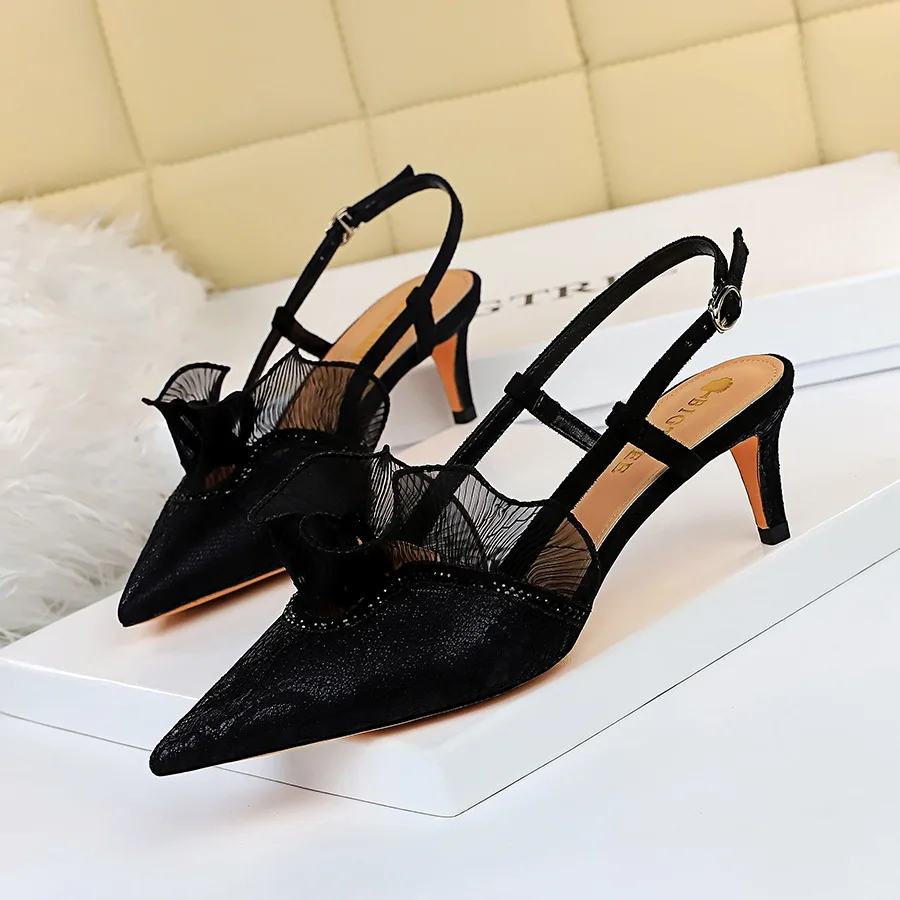 

Summer Lace women pumps Fashion Slingback High heels Female Shoes Elegant Thin heeled Office Lady Shoes Sandals Size 34-43