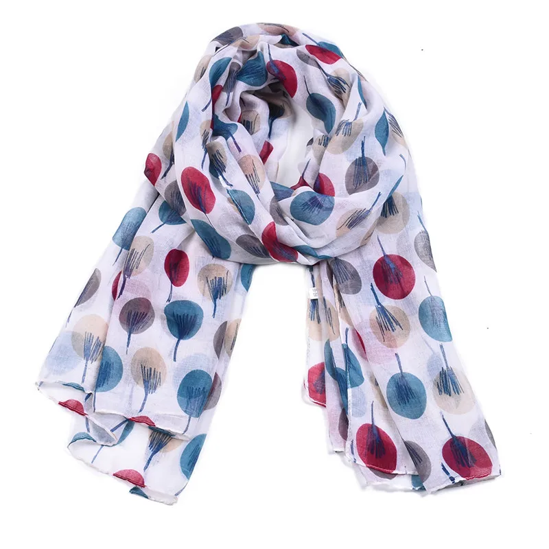 

LOOZYKIT New Designer Dots Long Scarf Women Scarves Voile Balls Print Cotton Loop Scarf Ring Woman Shawls Muslin Wraps White