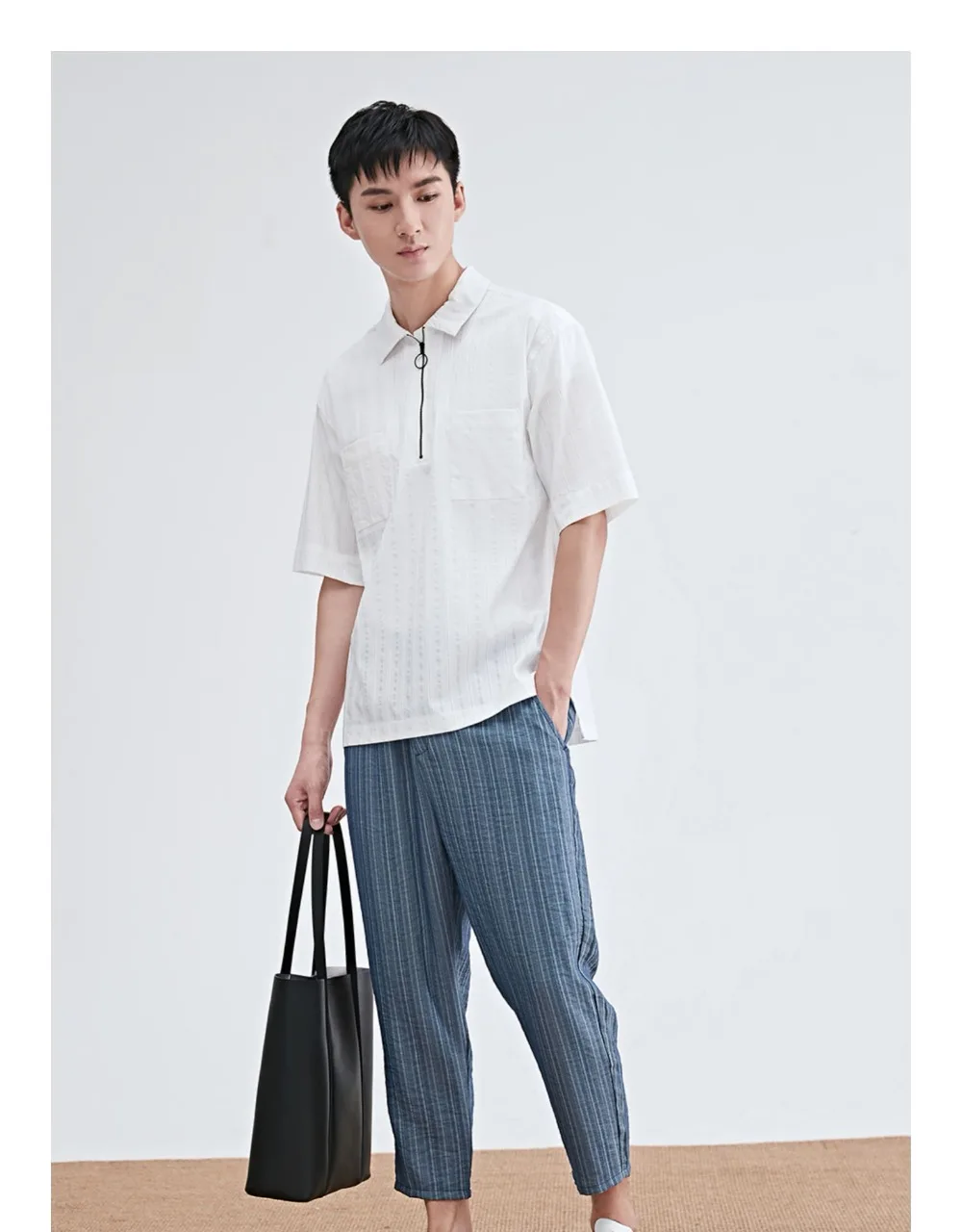 Summer nine points casual pants men's Japanese loose striped folds harem pants tapered youth men's pants