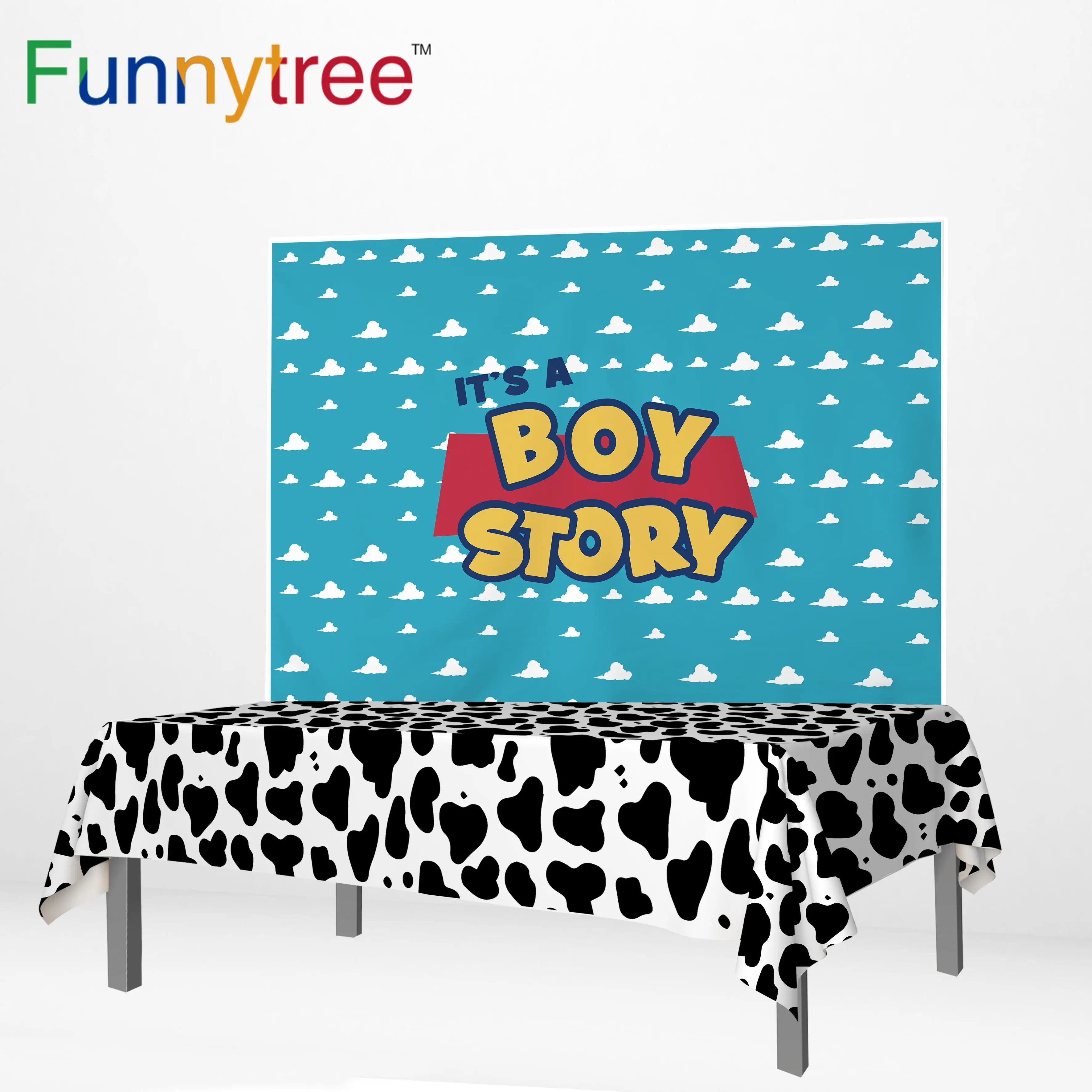 Funnytree баннер вечерние фото синий мальчик детский душ магазин мультфильм облака