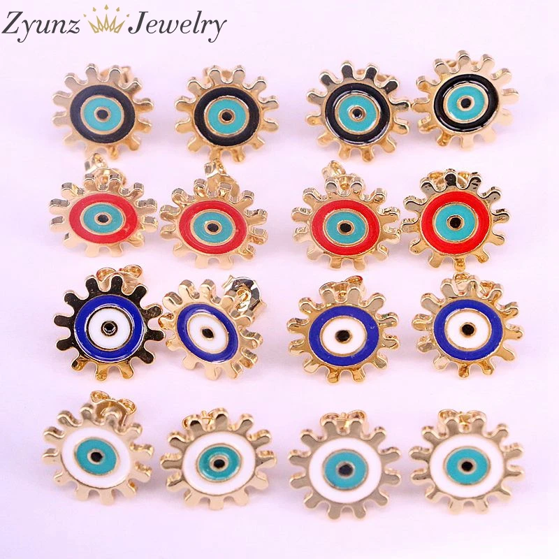 10 пар, Золотая шпилька, серьги высшего качества, ювелирные изделия, эмалированный глаз, цветок, серьги-гвоздики для женщин, девушек