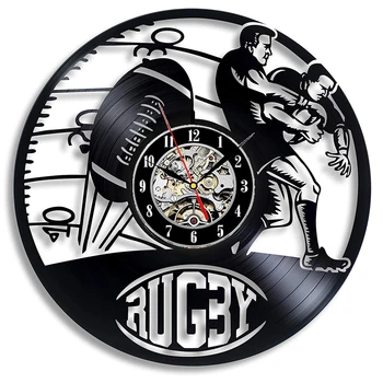 

Vintage Vinyl Record Wall Clock Modern Design 3D Decoration Rugby Football Sport Vinyl Clocks Wall Watch Home Decor