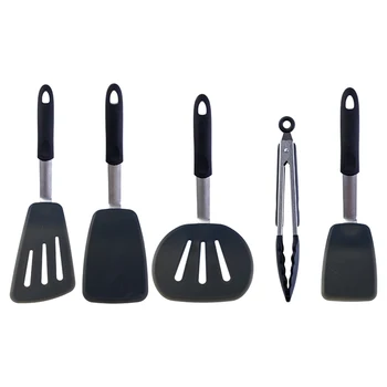 

5pcs Non Stick Heat Resistant Anti Slip Silicone Spatula Set Clip Cookware Kitchen Tool Cooking Utensil Ultra Thin Eggs Turner