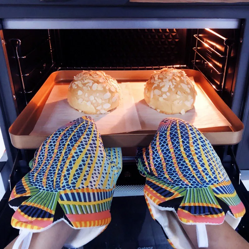 1PC Cute Cartoon Cat Paws Oven Mitts Long Cotton Baking Insulation Microwave Heat Resistant Non-slip Gloves Animal Design silicone oven mitts kitchen gloves silicone oven gloves cotton pot holders