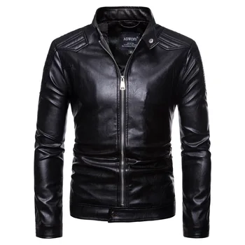 

2019 Newest Men's Locomotive Style Pu Leather Black Jacket S-xxl Plus Sizes Men Leather Jackets with Zipper Stand Collar Clothes