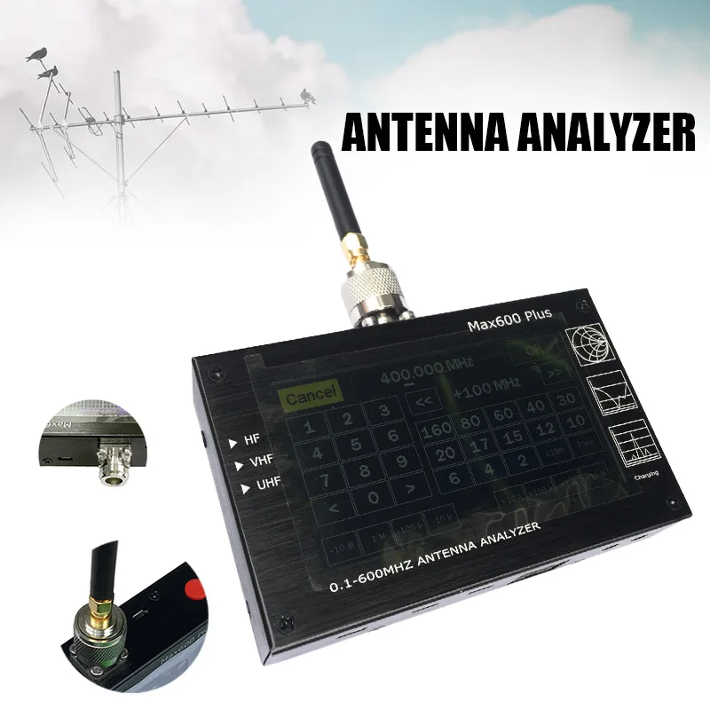 

HF/VHF/UHF Antenna Analyzer 0.1-600MHZ with 4.3 Inch TFT LCD Touching Screen K888