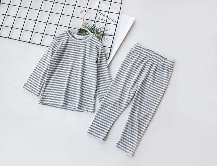 grey white slim Хлопковые Пижамные комплекты в полоску с длинными рукавами для мальчиков и девочек детские пижамы для детей от 0 до 8 лет, детские пижамы хлопковая одежда для сна - Цвет: grey white slim