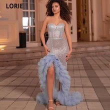 

LORIE Sequin Mermaid Evening Dresses Long Formal Prom Party Gown Sweetheart Side Split Sweep Train Ruffled Tulle Princess Dress