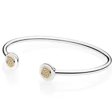 925 пробы серебряный браслет золотого цвета с кристаллами Открытый браслет подходит для женщин бусины Шарм Diy ювелирные изделия