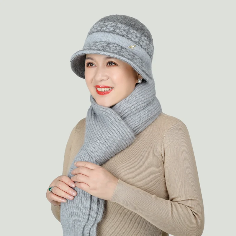 2020 moda donna cappello caldo sciarpa coniglio femminile berretto di lana  nonna berretti a maglia caldi sciarpa invernale cappello da madre in  velluto Set 2 pezzi|Skully e beanies| - AliExpress