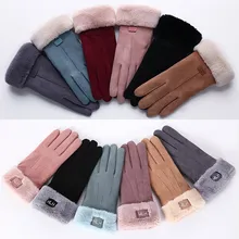 New Winter Female Lace Warm Cashmere Three Ribs Cute Mittens Double Thick Plush Wrist Women Touch Screen Driving Gloves