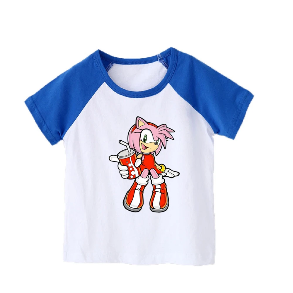 as picture Забавная белая футболка из хлопка с изображением Соника, amy rose, детские летние топы с круглым вырезом, Детская футболка с рисунком, одежда для малышей - Цвет: as picture