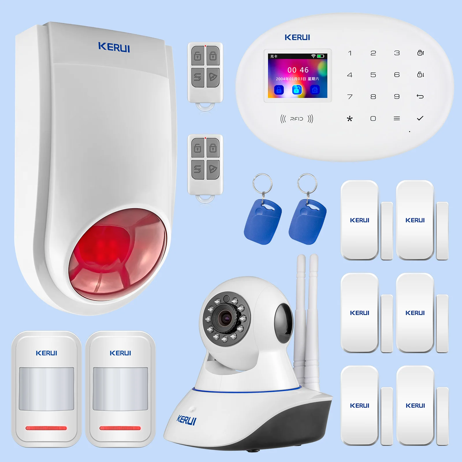 

KERUI Outdoor Solar Flash Alarm WIFI Camera GSM Security Alarm System Suite Wireless Home Application Control Security System