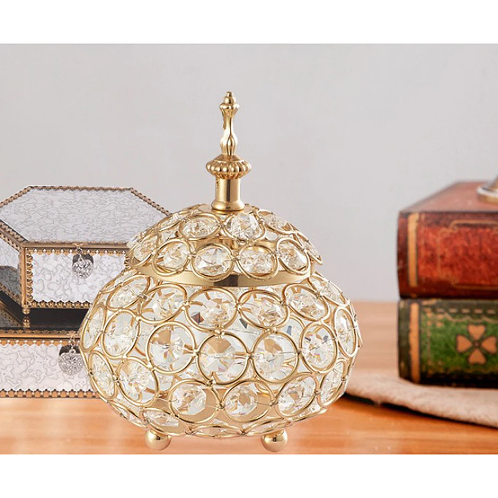 Hollow Crystal Tealight Candle Holder Jewelry Box Gold Silver Candlesticks Stand for Wedding Candelabra Table Centerpieces