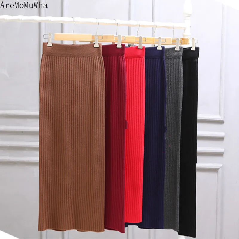 

AreMoMuWha Spring and Autumn and winter large size skirt women's split long section slim slim skirt loose step skirt fat sister