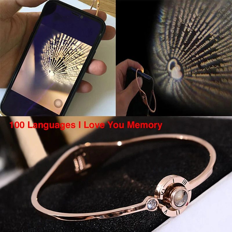 100 языков браслет с надписью I Love You Memory женский Стальной из розового золота