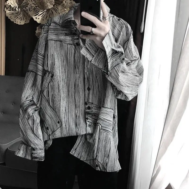 Men Shirts Striped Long Sleeve Spring Korean Chic Leisure Loose Male Outwear Harajuku Hip-hop Streetwear Teens Ins Oversize New Men Shirts Striped Long Sleeve Spring Korean Chic Leisure Loose Male Outwear Harajuku Hip-hop Streetwear Teens Ins Oversize New