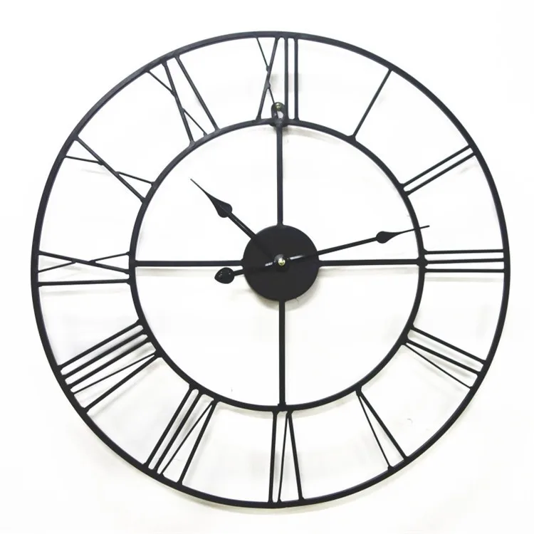 16-Inch American-Style Black And White with Pattern Square Steel Metal Ultra-Fine Roman Numerals Electronic Iron Art Wall Clock