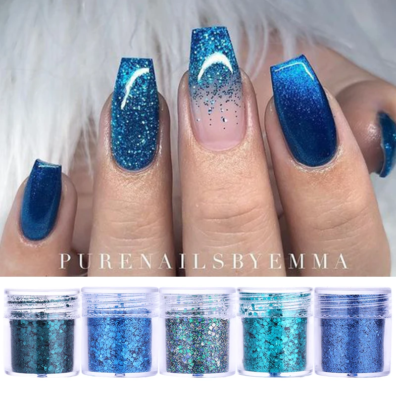 

1 Box Nail Sequins Blue Green Glitter Series Mixed Size Chrome Nail Paillette Nail Art Decoration Gel Polish Accessories 10ml