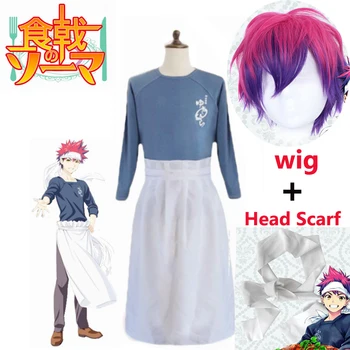 

Anime Shokugeki no Soma Yukihira Souma Cosplay Costumes Shokugeki no Soma Food War Uniform Suit Tops Shirt + Apron Free Shipping